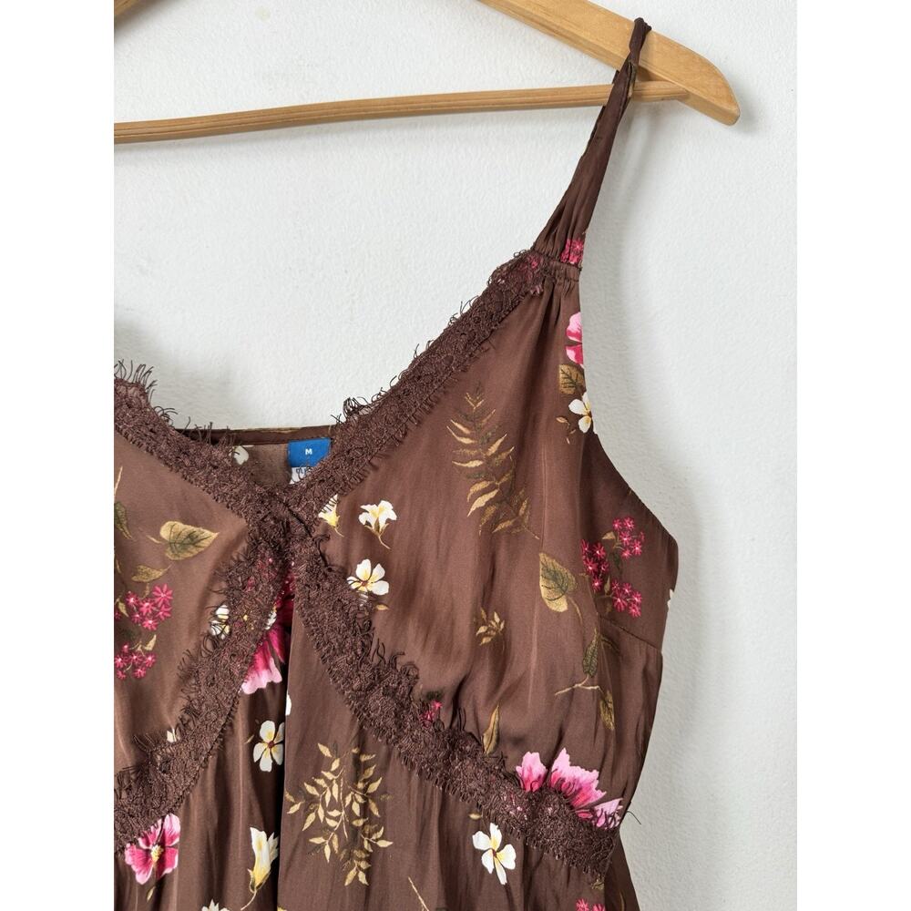 Old Navy Brown Satin Babydoll Tank Top Size Medium Oriental Floral - Picture 3 of 6